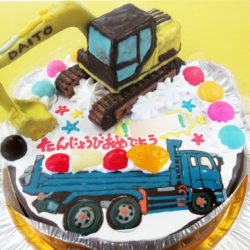 パワーショベルとトラックのケーキ