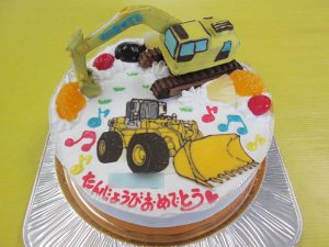 パワーショベル立体とブルドーザのケーキ