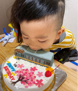 ワイドビューふじかわ電車と桜のケーキ