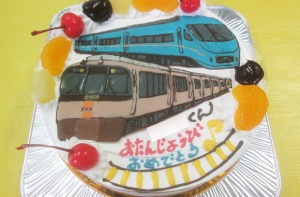ロマンスカーとEXE電車イラストケーキ