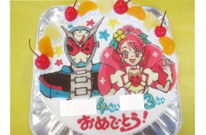 仮面ライダージオウとプリキュアヒーリングットピンクのケーキ