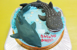ジンベイザメとサメ立体ケーキ