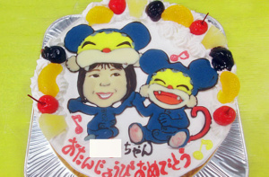 ニャンちゅうとニャンちゅうの着ぐるみの似顔絵ケーキ