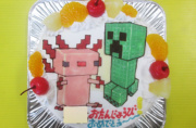 マインクラフト、ウーパールーパーとクリーパーのケーキ