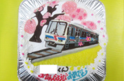 新京成電鉄8900形と桜と菜の花イラストケーキ