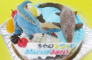 スピノサウルスとモササウルス立体ケーキ