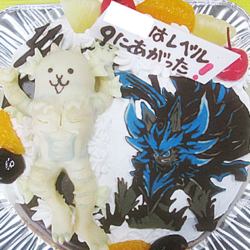 にゃんこ大戦争のネコ半魚人立体とダークフォノウイラストケーキ