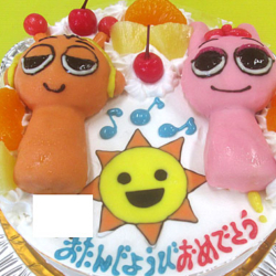 スプランキーのオレンとピンキ立体とミスターサンイラストケーキ