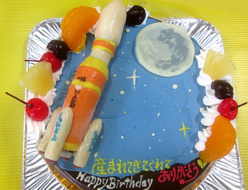 ロケット立体と月のイラストケーキ