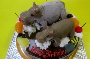 どうぶつカバの親子立体ケーキ