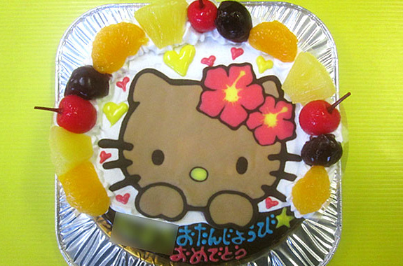 日焼けキティイラストケーキ