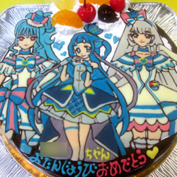 キュアウインク・キュアリリアンと・キュアニャミーのイラストケーキ