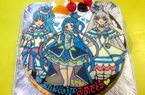 キュアウインク・キュアリリアンと・キュアニャミーのイラストケーキ